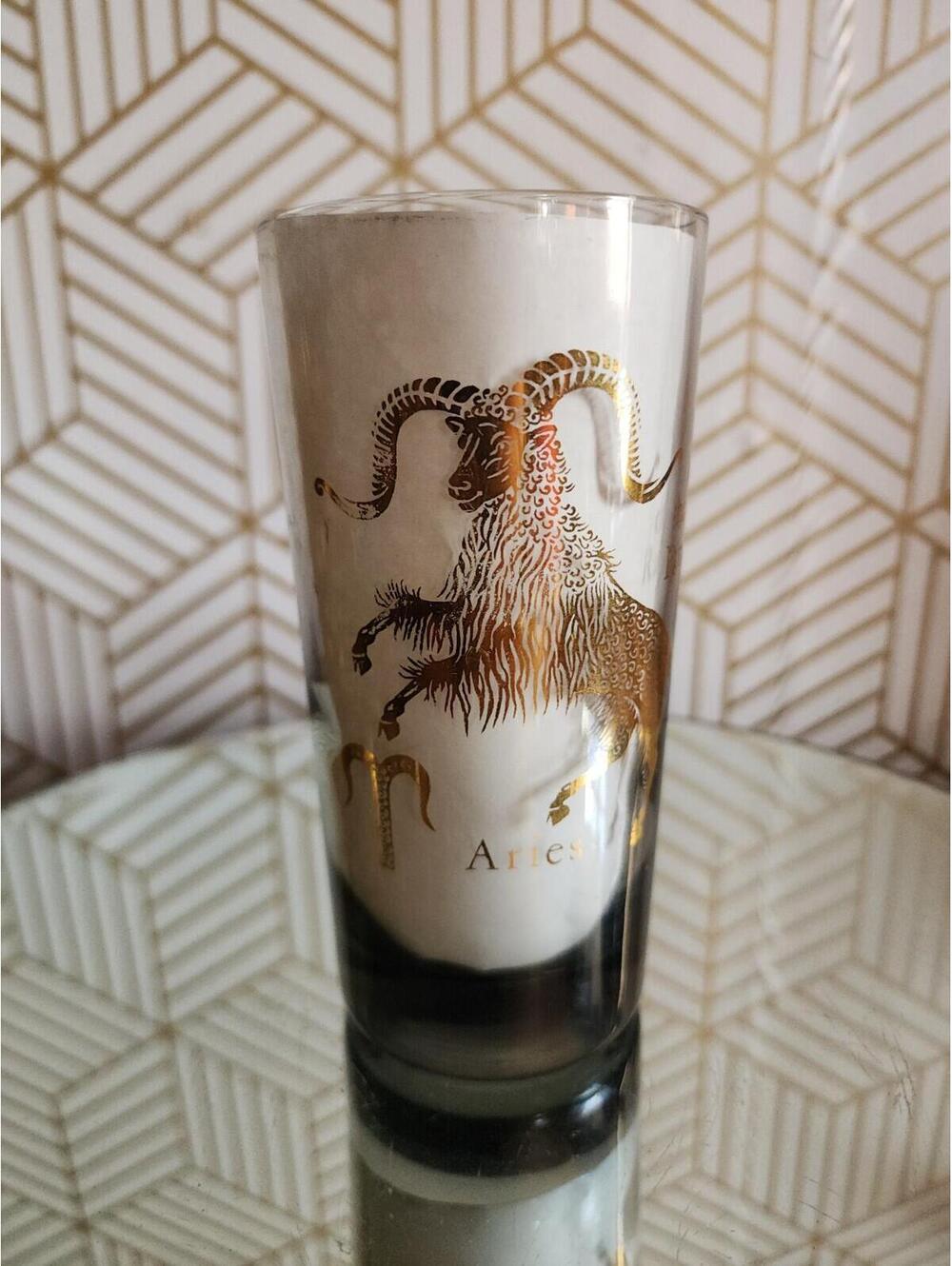 Vintage Mid Century Smoked Glass ARIES Zodiac Cocktail Collins Astrology Tumbler